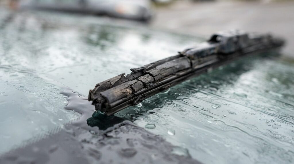 Detailed macro photography of deteriorated car wiper blade r